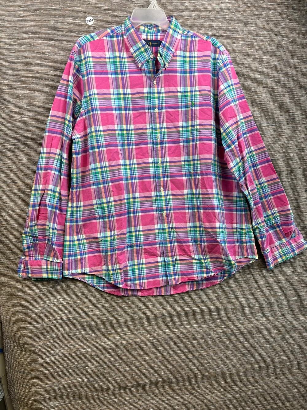 Ralph Lauren Shirt Mens 2XL Pink Plaid Button Up Long Sleeve Cotton Casual